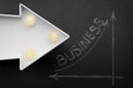 Business and finance inscription. Simple diagram showing succes handdrawn on a black chalkboard. Decorative arrow.