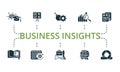Business Insights icon set. Monochrome simple Business Insights icon collection. Machine Learning, Data Visualization