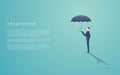 Business insurance concept with vector symbol of businessman and umbrella. Infographics element space for text.