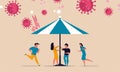 Business insurance help financial umbrella from coronavirus. First aid protection people concept vector illustration cover