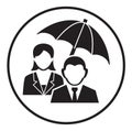 Business insurance sign icon with man and woman under umbrella
