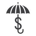 Business Insurance solid icon, umbrella dollar