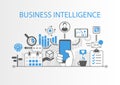 Business intelligence concept as background illustration with various symbols