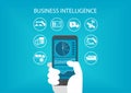Business intelligence concept with hand holding modern smart phone Royalty Free Stock Photo