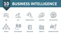 Business Intelligence icon set. Collection of simple elements such as the crm, agile, business analytics, data mining