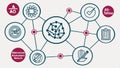 Business intelligence network, data analysis, business solutions and strategic insights vector design Generative AI