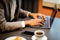 Cropped image of afro guy using laptop computer Royalty Free Stock Photo