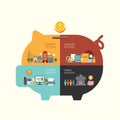 Business investment saving concept infographic piggy bank shape