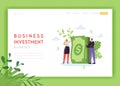 Business Investment and Strategy Landing Page Template Growth Economy Concept with Man and Woman Characters Saving Money