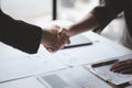 Business investor group handshake, Two businessmen are agreeing on business together and shaking hands after a successful Royalty Free Stock Photo
