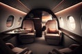 business jet aircraft cabin, with executive leather seats and sleek design, showing luxury interior Royalty Free Stock Photo