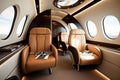 business jet aircraft cabin, with executive leather seats and sleek design, showing luxury interior Royalty Free Stock Photo