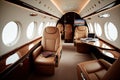 business jet aircraft cabin, with executive leather seats and sleek design, showing luxury interior Royalty Free Stock Photo