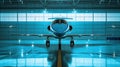 Business jet airplane is in airport hangar Royalty Free Stock Photo