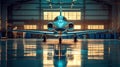 Business jet airplane is in airport hangar Royalty Free Stock Photo