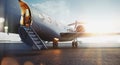 Business jet airplane parked at outside and waiting vip persons. Luxury tourism and business travel transportation Royalty Free Stock Photo