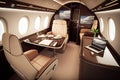 business jet cabin, with sleek furnishings and state-of-the-art technology, for modern and stylish interior Royalty Free Stock Photo