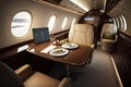 business jet cabin, with sleek furnishings and state-of-the-art technology, for modern and stylish interior Royalty Free Stock Photo