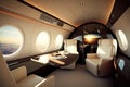 business jet cabin, with sleek furnishings and state-of-the-art technology, for modern and stylish interior Royalty Free Stock Photo