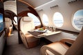 business jet's cabin, with luxury seats and sleek interior design, ready for takeoff Royalty Free Stock Photo