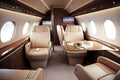 business jet's cabin, with luxury seats and sleek interior design, ready for takeoff Royalty Free Stock Photo