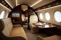 business jet's cabin, with luxury seats and sleek interior design, ready for takeoff Royalty Free Stock Photo