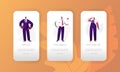 Business Job Vacant Profession Opportunity Character Mobile App Page Onboard Screen Set. Candidate for Manager Vacancy