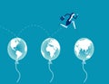 Business jumping through air balloon. Global business concept