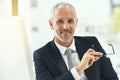 Business just makes sense to me. Portrait of a smiling mature businessman sitting at his desk in an office.