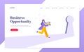 Business key opportunity concept with keyhole and ambitious woman running to career potential. Royalty Free Stock Photo