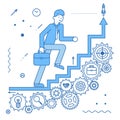 Business ladder stairs businessman goes to success bears icons flat design vector illustration