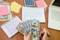 Business lady counting dollar banknotes for realizing Royalty Free Stock Photo