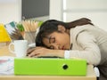 Businesswomen fall asleep on laptops at the desks