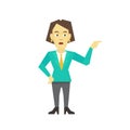 Business lady female woman politician speech. She polemicist speaker stylized children style. Flat color vector