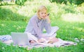 Business lady freelance work outdoors. Freelance career concept. Guide starting freelance career. Become successful