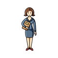 Business lady holding a file holder. Infographic element. Vector character