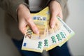 business lady holds euro bills in her hands Royalty Free Stock Photo