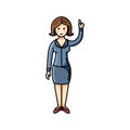 Business lady pointing her finger up pose. Infographic element. Vector character