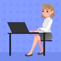 Business lady on a polka dot background. Woman with laptop. Royalty Free Stock Photo