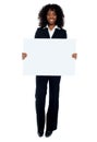 Business lady promoting big blank banner ad Royalty Free Stock Photo