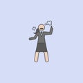 business lady raises her hands colored line icon. Simple colored element illustration. business lady raises hands outline symbol d