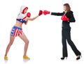 Business lady and sportsman boxing isolated on Royalty Free Stock Photo