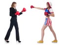 Business lady and sportsman boxing isolated on Royalty Free Stock Photo