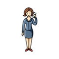Business ladyholding smartphone pose. Talking on the phone. Infographic element. Vector character