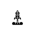 Business launch black icon concept. Business launch flat vector symbol, sign, illustration. Royalty Free Stock Photo