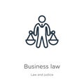 Business law icon. Thin linear business law outline icon isolated on white background from law and justice collection. Line vector Royalty Free Stock Photo
