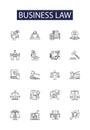 Business law line vector icons and signs. Regulations, Corporate, Litigation, Compliance, Transactions, Securities