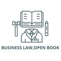 Business law,open book line icon, vector. Business law,open book outline sign, concept symbol, flat illustration Royalty Free Stock Photo