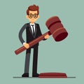 Business lawyer holding wooden judge gavel. Legal verdict, legislation authority vector concept Royalty Free Stock Photo