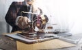 Business and lawyers discussing contract papers with brass scale on desk in office. Law, legal services, advice, justice and law